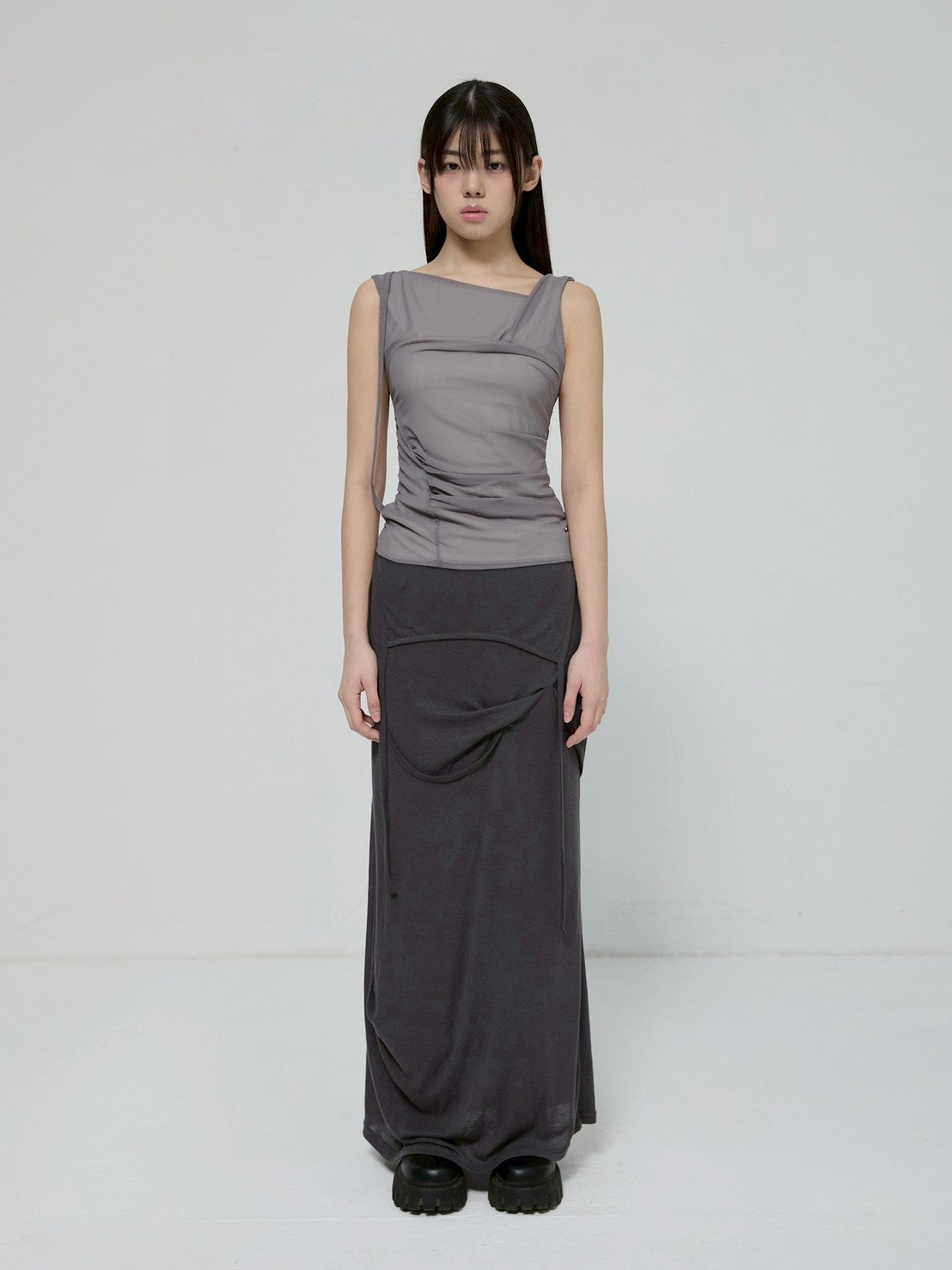 6/22 21:00発売【FLAREUP】Draped Mesh Layered Sleeveless