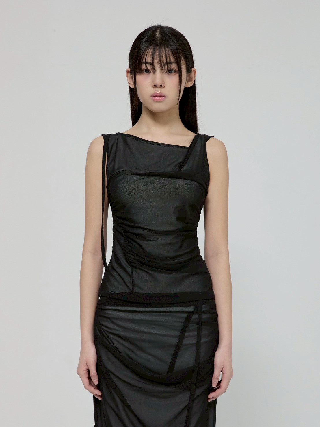 6/22 21:00発売【FLAREUP】Draped Mesh Layered Sleeveless