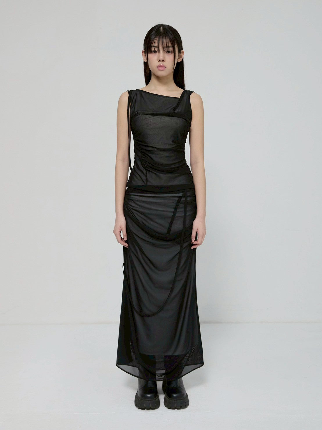 6/22 21:00発売【FLAREUP】Draped Mesh Layered Sleeveless