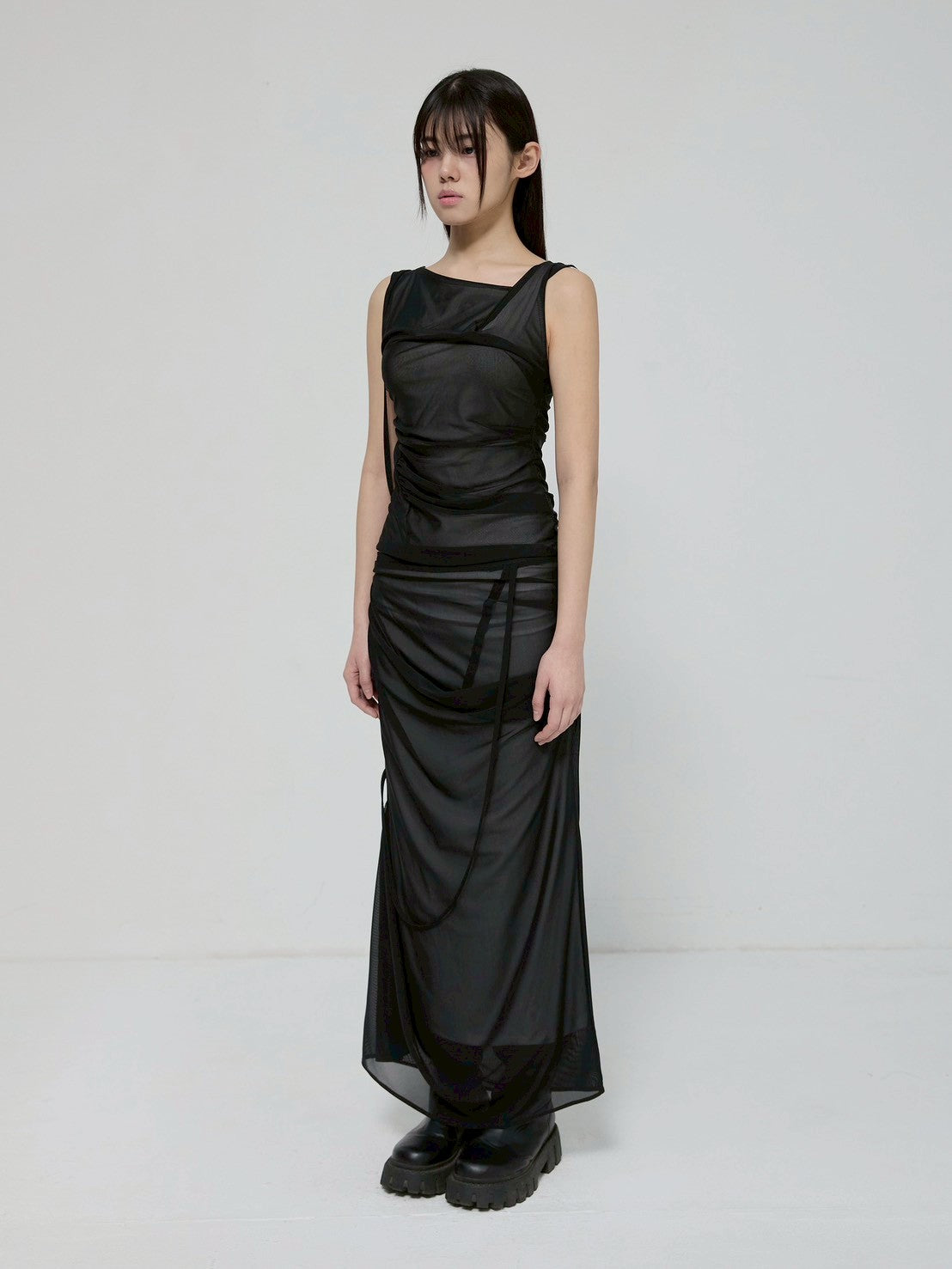6/22 21:00発売【FLAREUP】Draped Mesh Layered Sleeveless