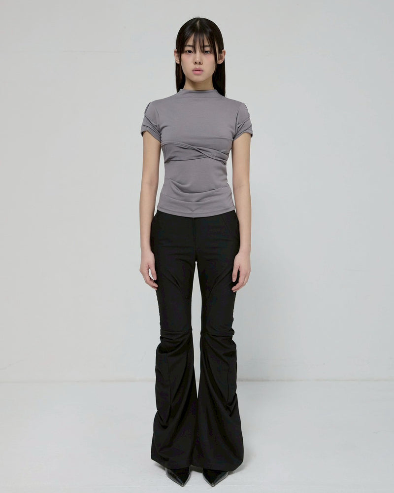 【FLAREUP】Asymmetrical Draped Mock Neck T-Shirt