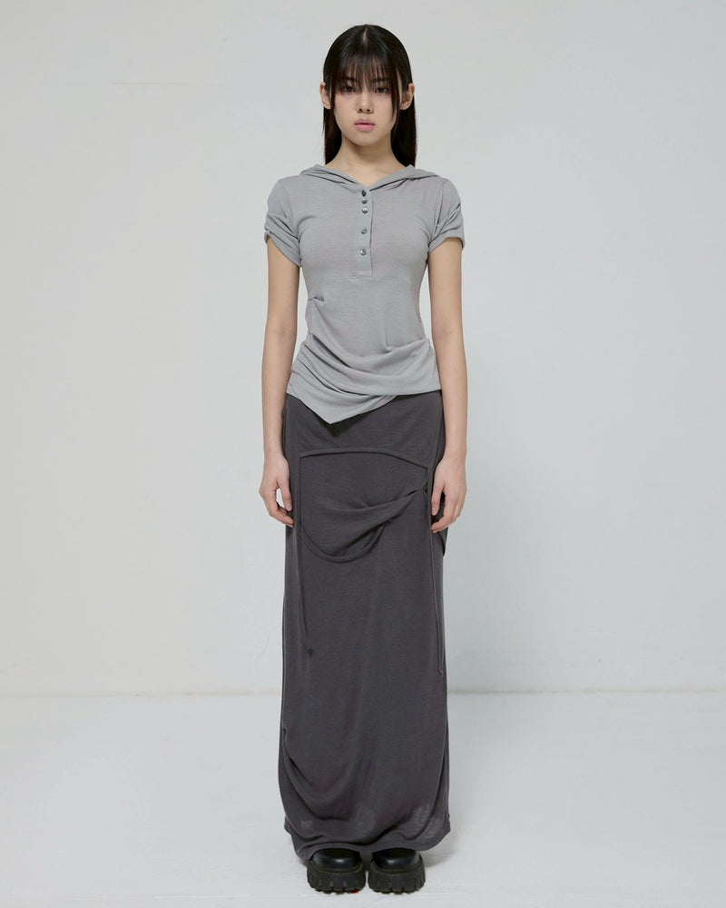 【FLAREUP】Asymmetrical Half Sleeve Draped Hoodie