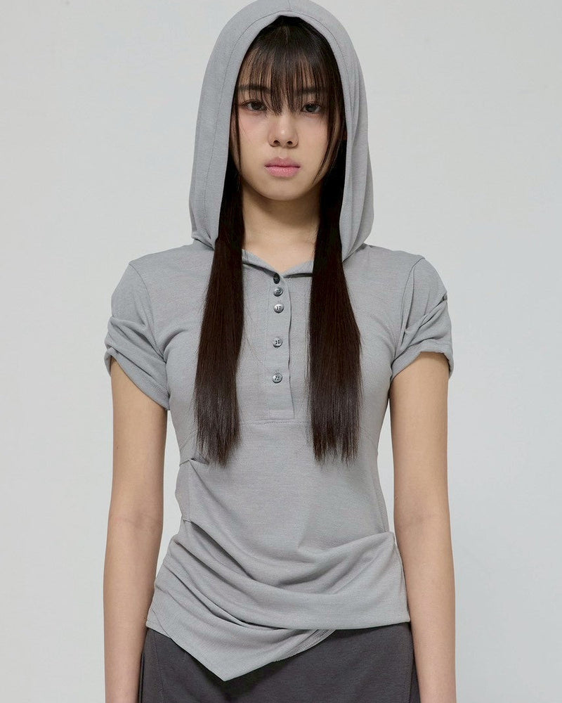 【FLAREUP】Asymmetrical Half Sleeve Draped Hoodie