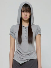 6/22 21:00発売【FLAREUP】Asymmetrical Half Sleeve Draped Hoodie