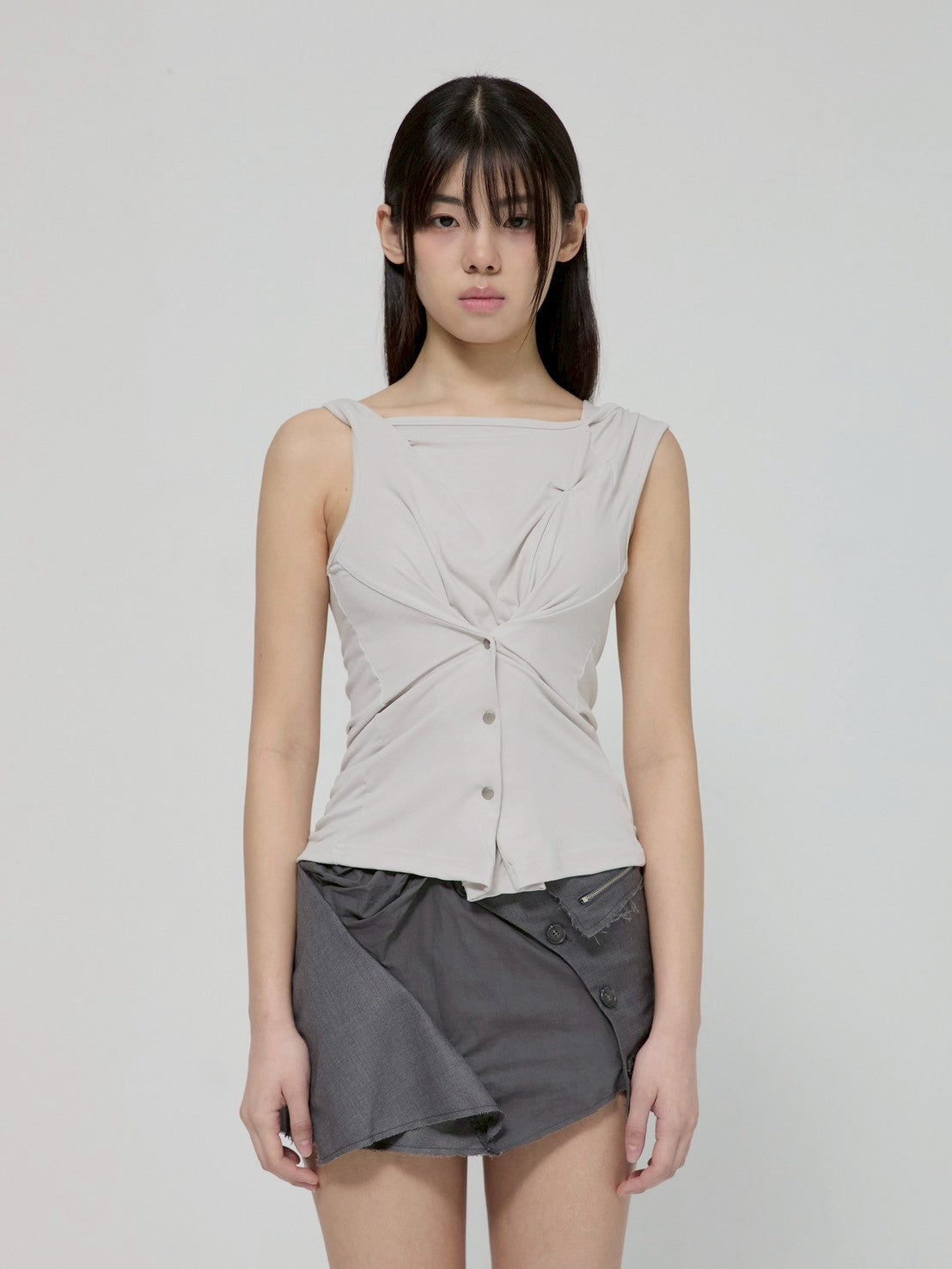 6/22 21:00発売【FLAREUP】Asymmetric Snap Hoodie