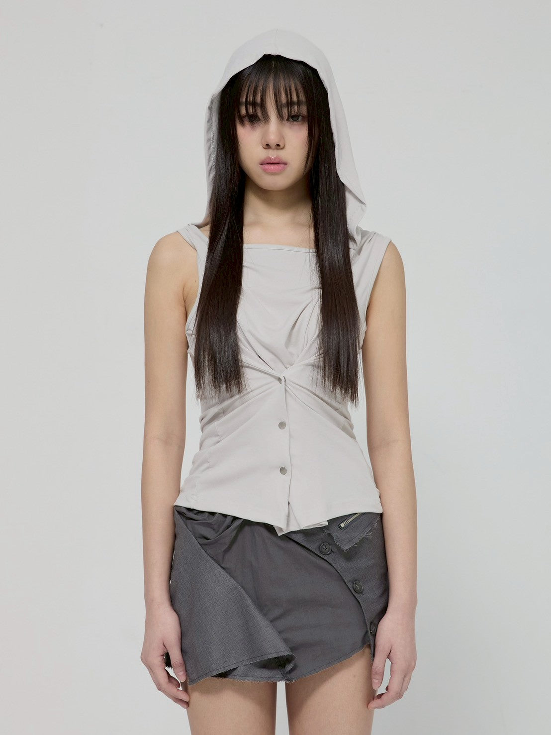 6/22 21:00発売【FLAREUP】Asymmetric Snap Hoodie