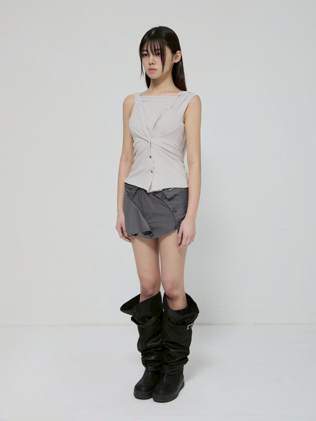 6/22 21:00発売【FLAREUP】Asymmetric Snap Hoodie