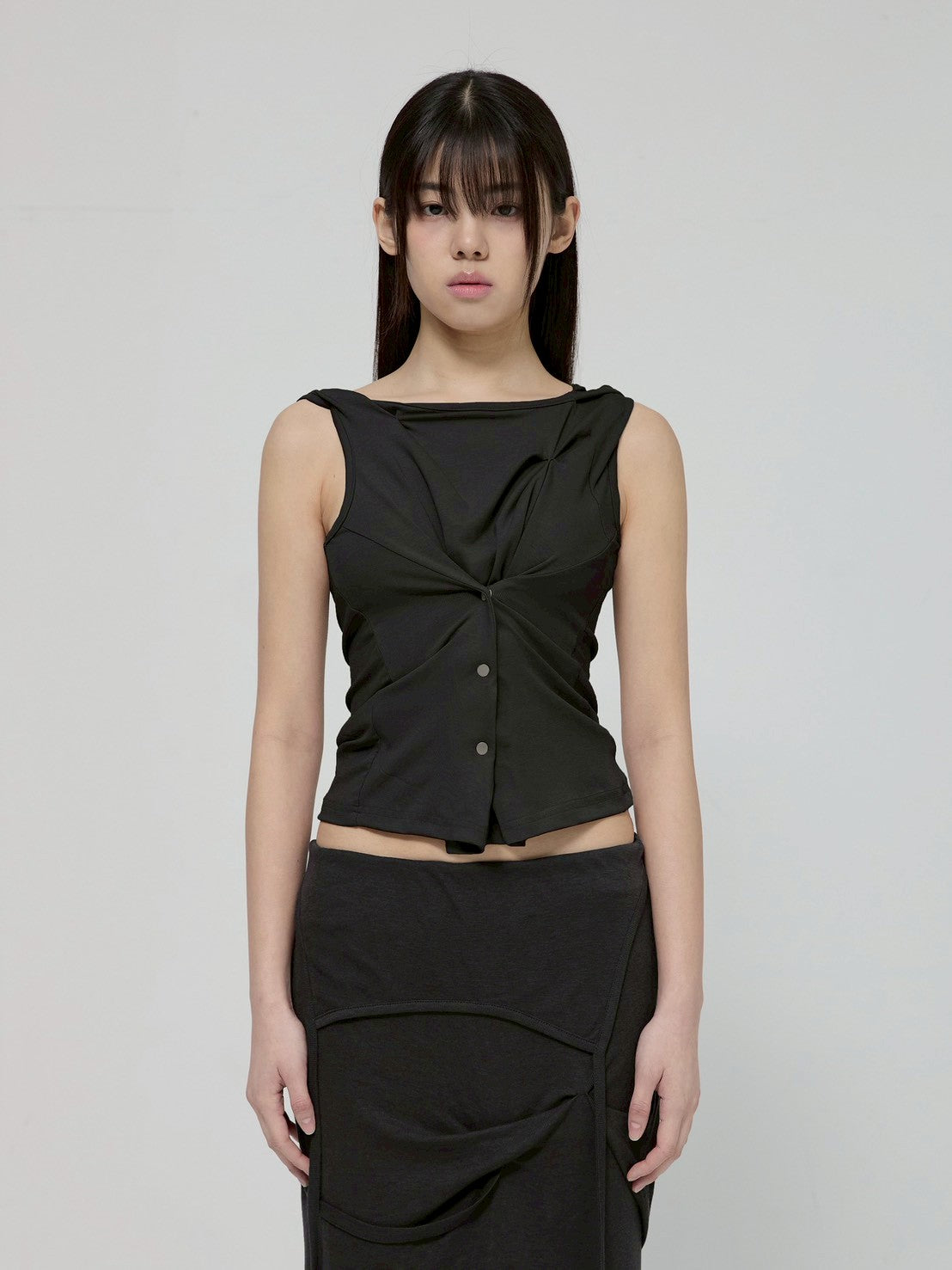 6/22 21:00発売【FLAREUP】Asymmetric Snap Hoodie