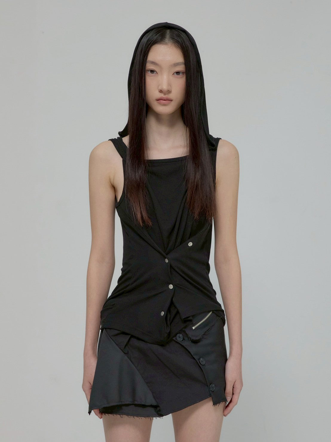 6/22 21:00発売【FLAREUP】Asymmetric Snap Hoodie