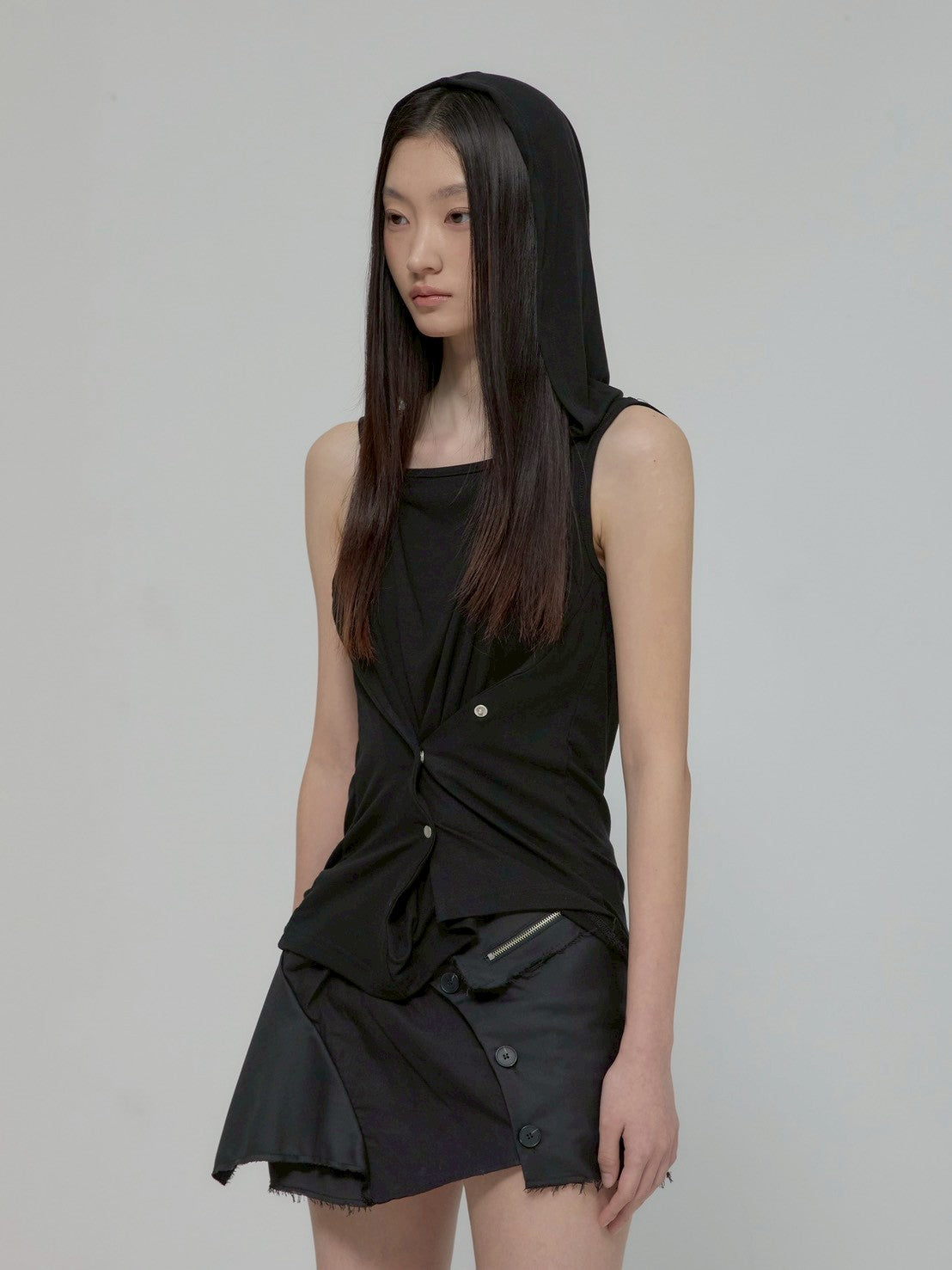6/22 21:00発売【FLAREUP】Asymmetric Snap Hoodie