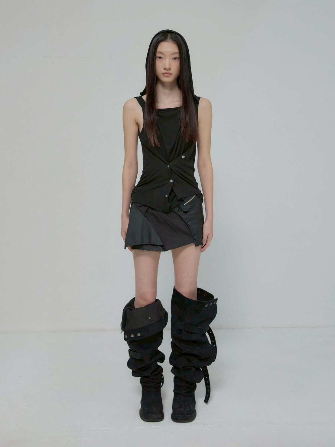 6/22 21:00発売【FLAREUP】Asymmetric Snap Hoodie