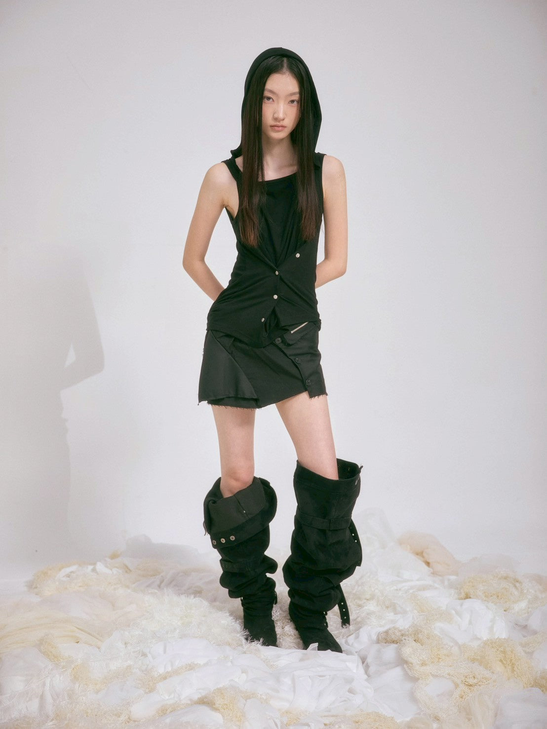 6/22 21:00発売【FLAREUP】Asymmetric Snap Hoodie