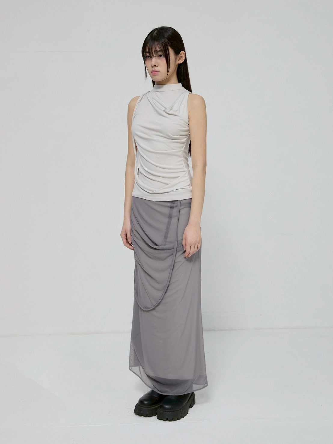 6/22 21:00発売【FLAREUP】Draped Sleeveless Top
