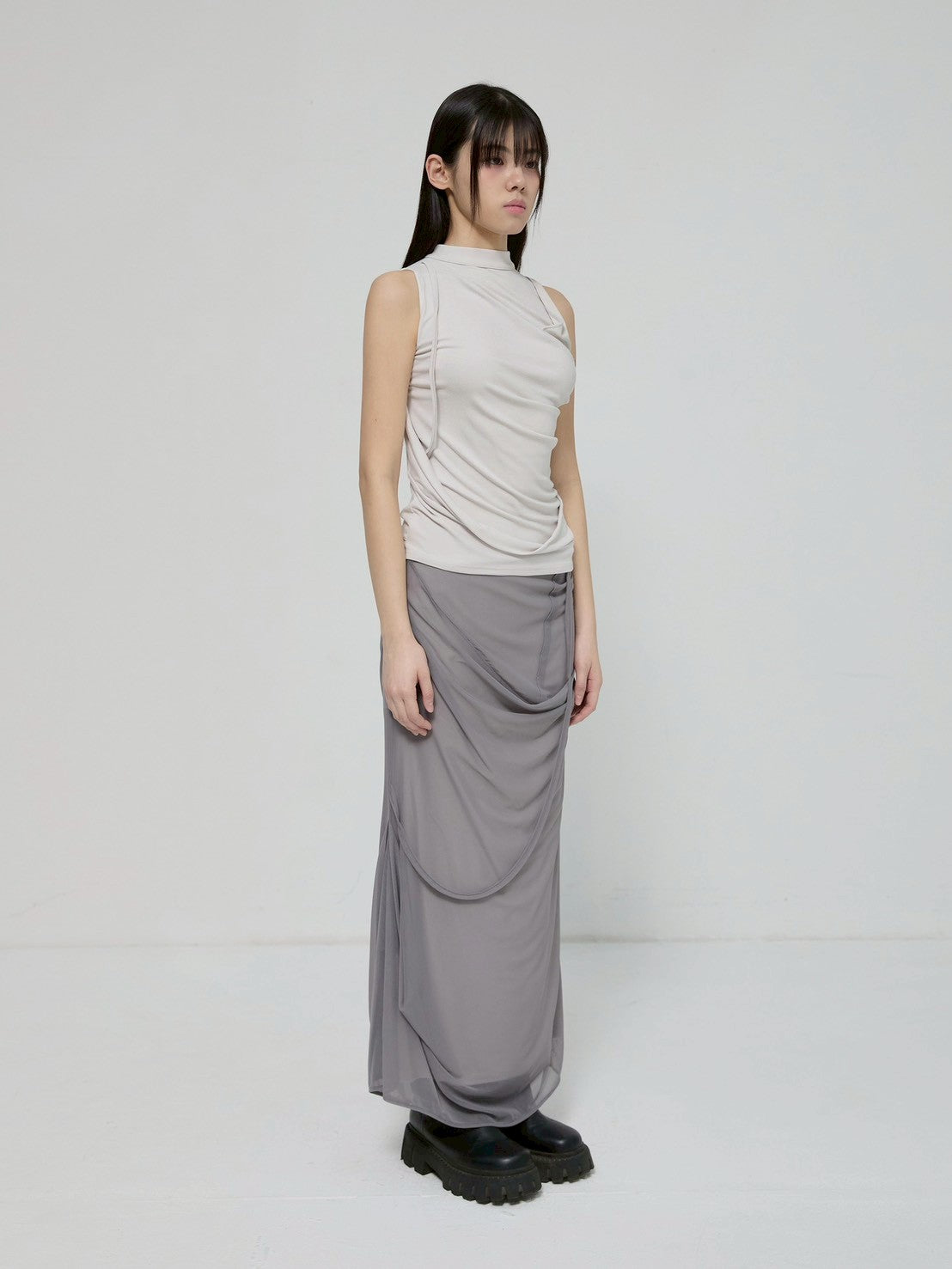 6/22 21:00発売【FLAREUP】Draped Sleeveless Top