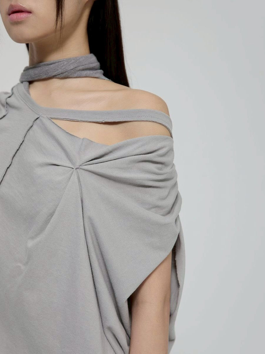 6/22 21:00発売【FLAREUP】Draped Scarf One-Shoulder Top