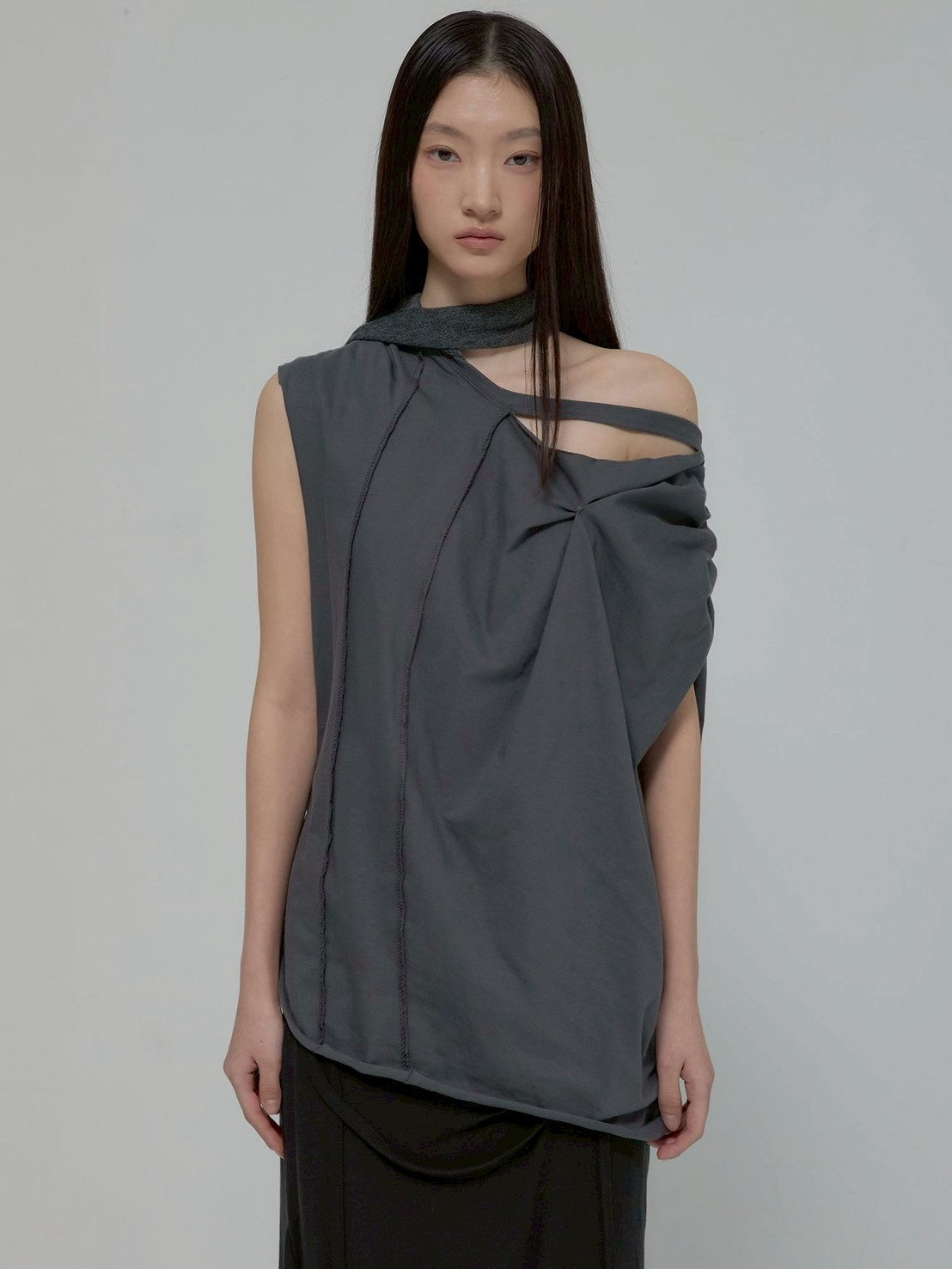 6/22 21:00発売【FLAREUP】Draped Scarf One-Shoulder Top