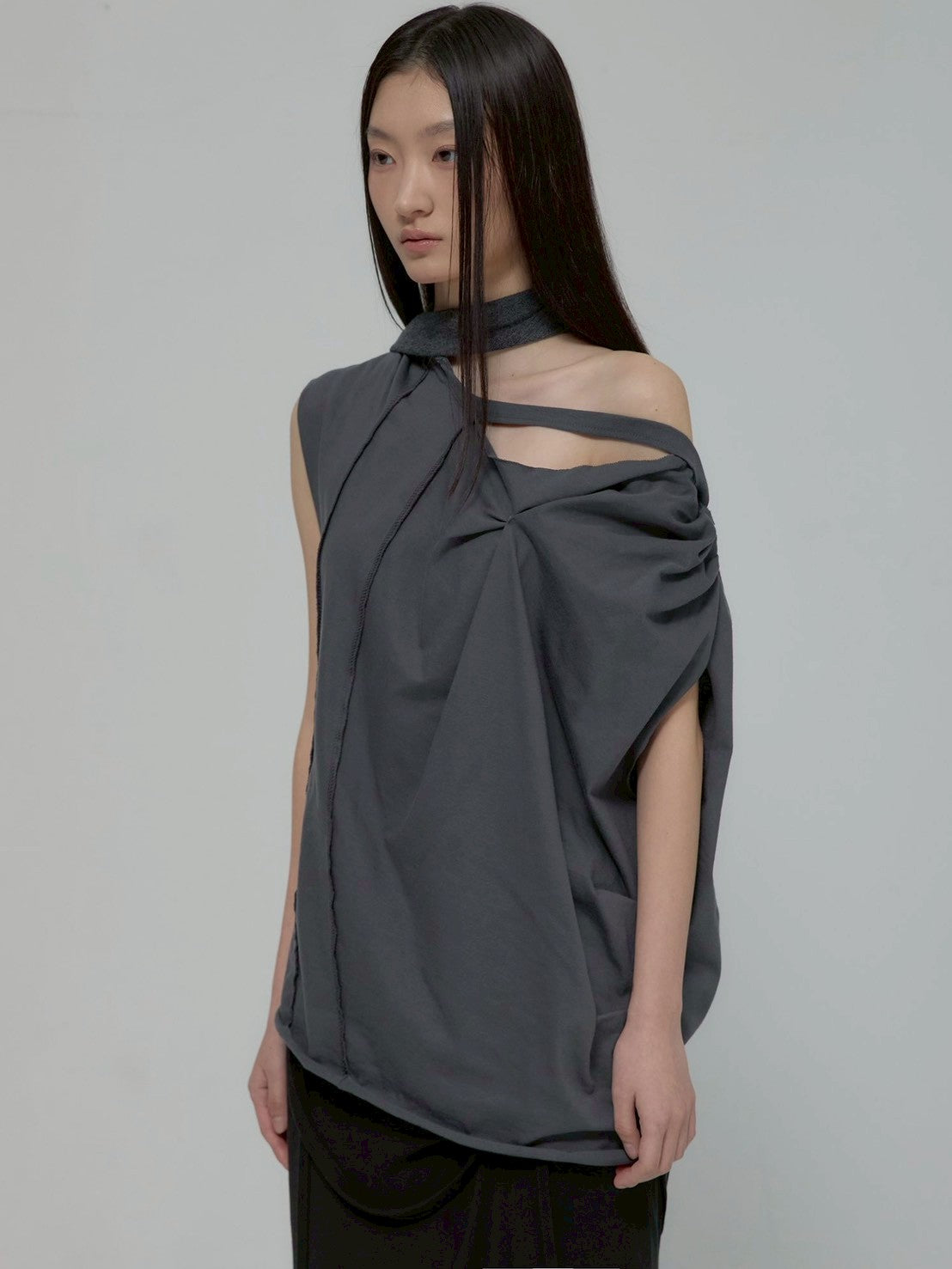 6/22 21:00発売【FLAREUP】Draped Scarf One-Shoulder Top