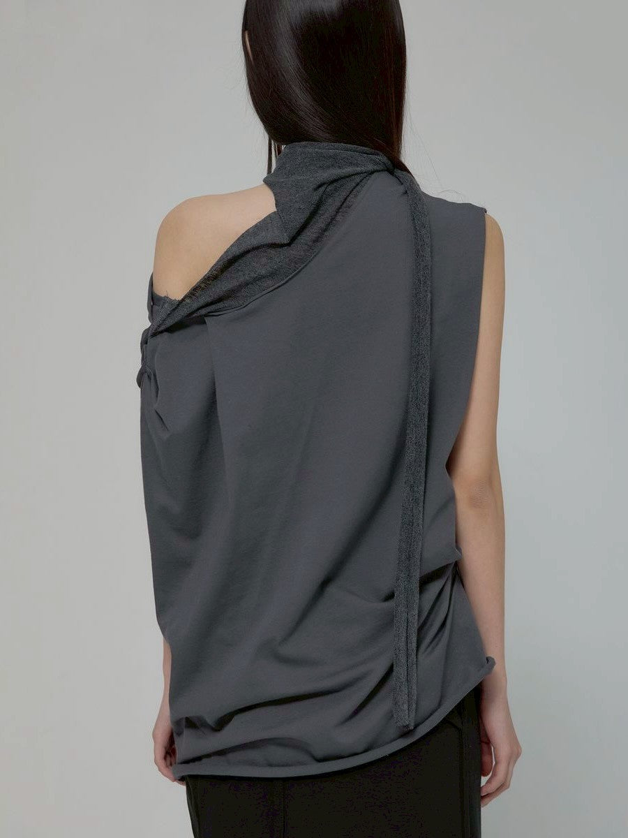 6/22 21:00発売【FLAREUP】Draped Scarf One-Shoulder Top