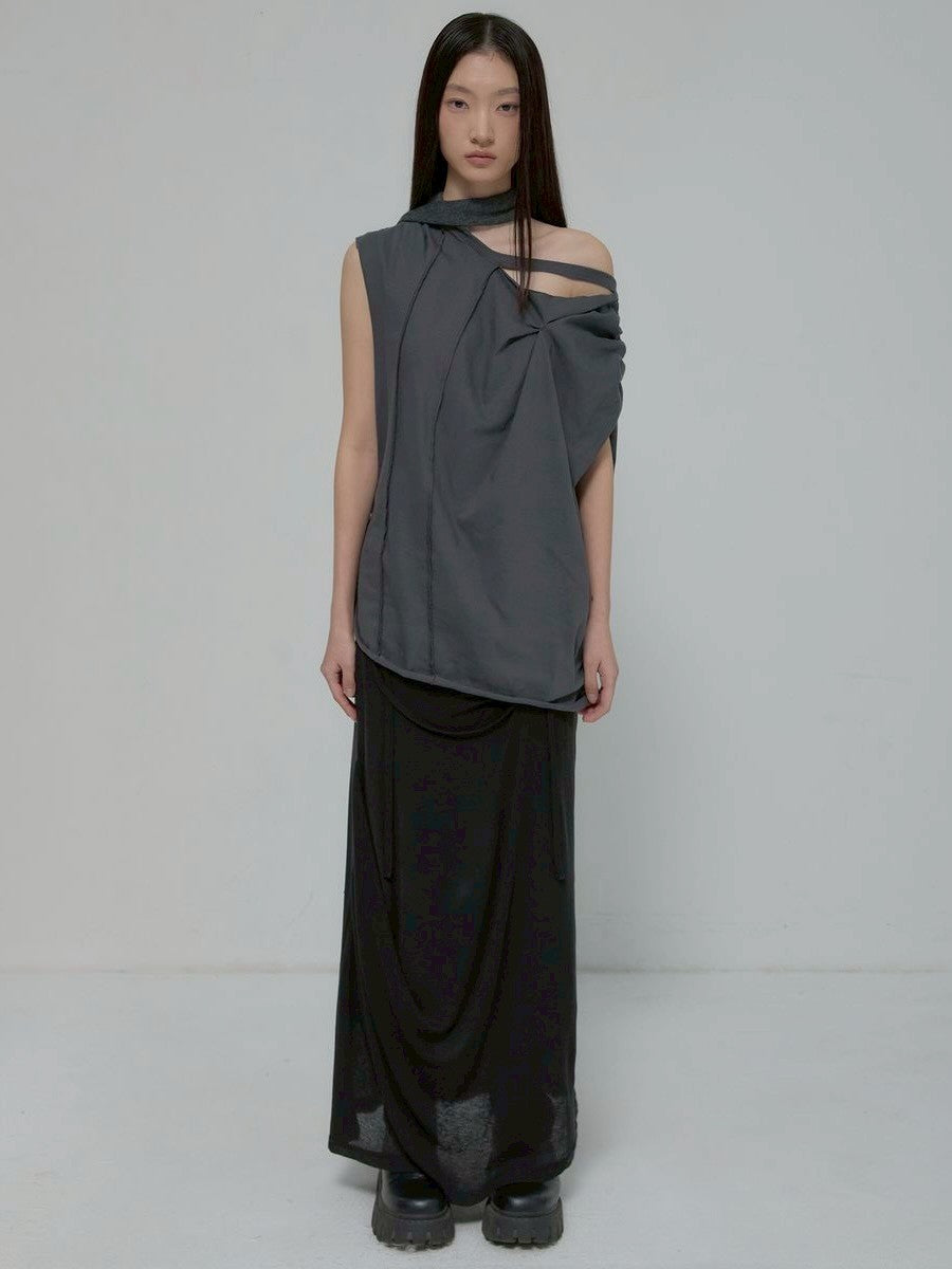 6/22 21:00発売【FLAREUP】Draped Scarf One-Shoulder Top