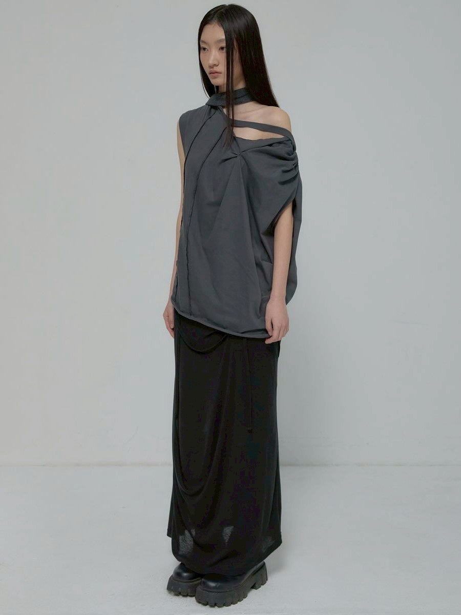 6/22 21:00発売【FLAREUP】Draped Scarf One-Shoulder Top
