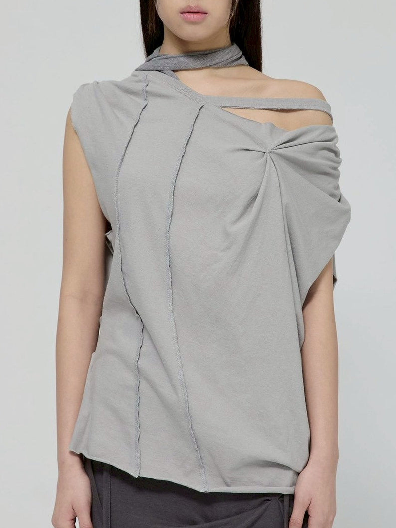 6/22 21:00発売【FLAREUP】Draped Scarf One-Shoulder Top