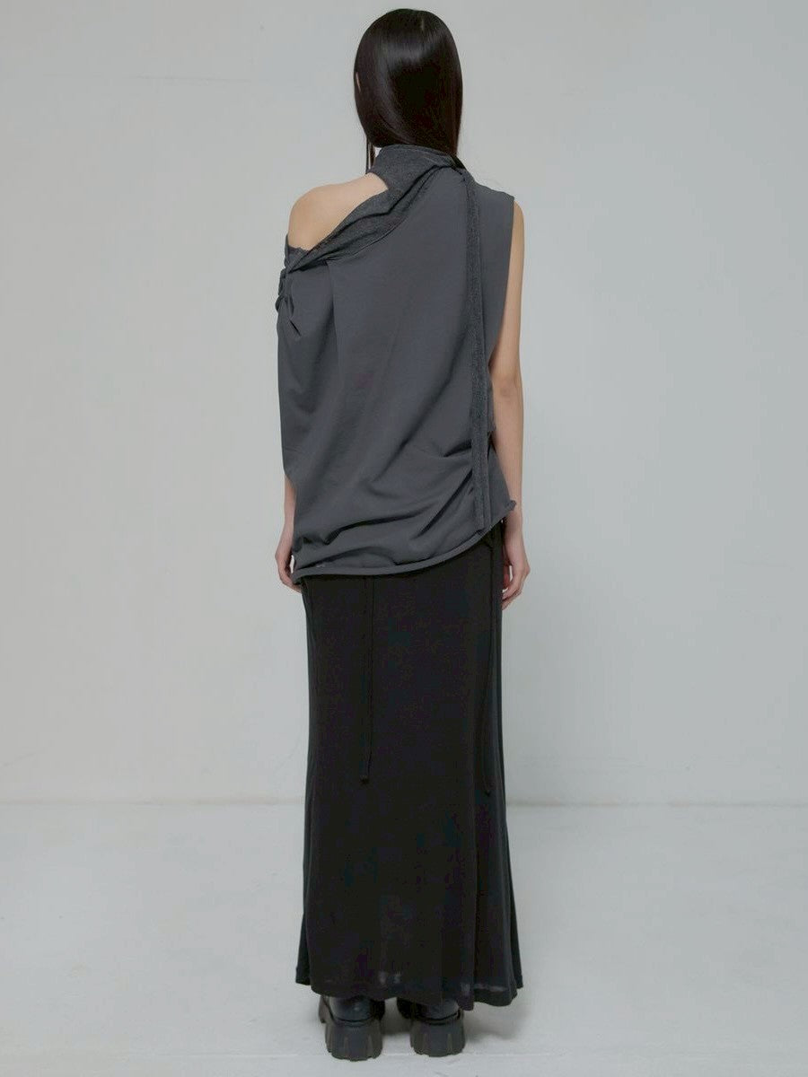 6/22 21:00発売【FLAREUP】Draped Scarf One-Shoulder Top