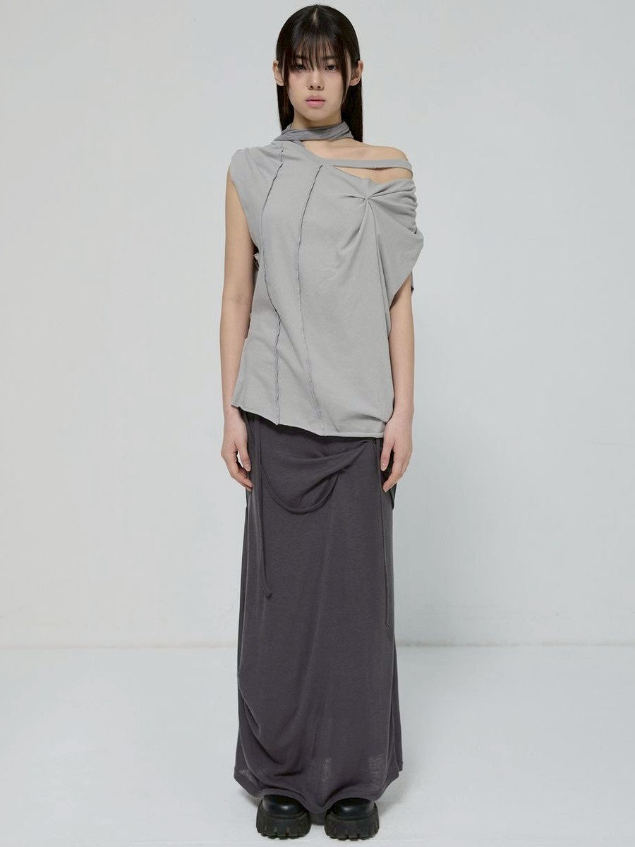 6/22 21:00発売【FLAREUP】Draped Scarf One-Shoulder Top