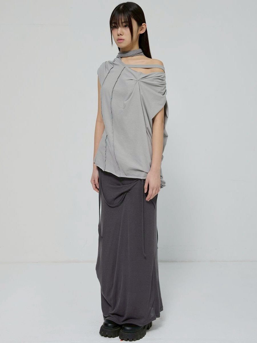 6/22 21:00発売【FLAREUP】Draped Scarf One-Shoulder Top