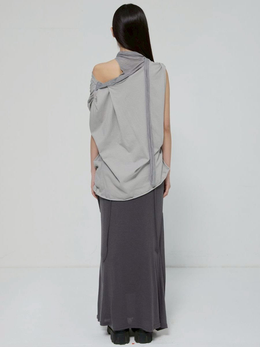 6/22 21:00発売【FLAREUP】Draped Scarf One-Shoulder Top