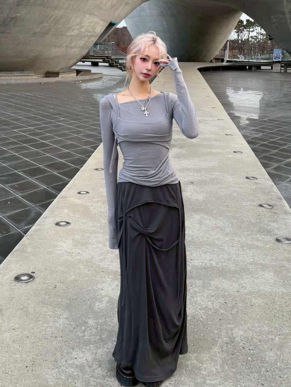 【FLAREUP】Layered Bustier Long Sleeve
