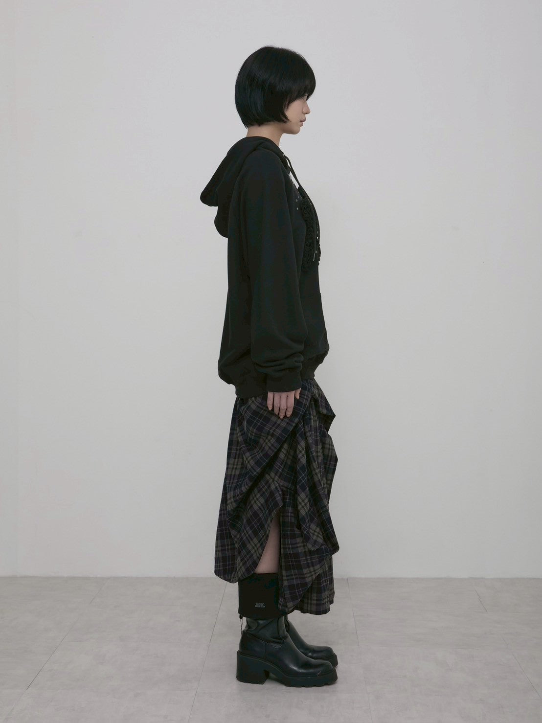 【FLAREUP】Asymmetrical Draped Layered Long Skirt