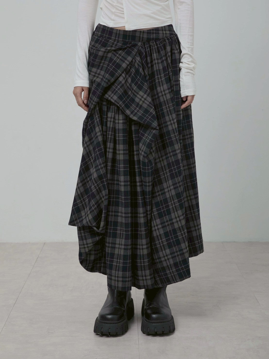 【FLAREUP】Asymmetrical Draped Layered Long Skirt