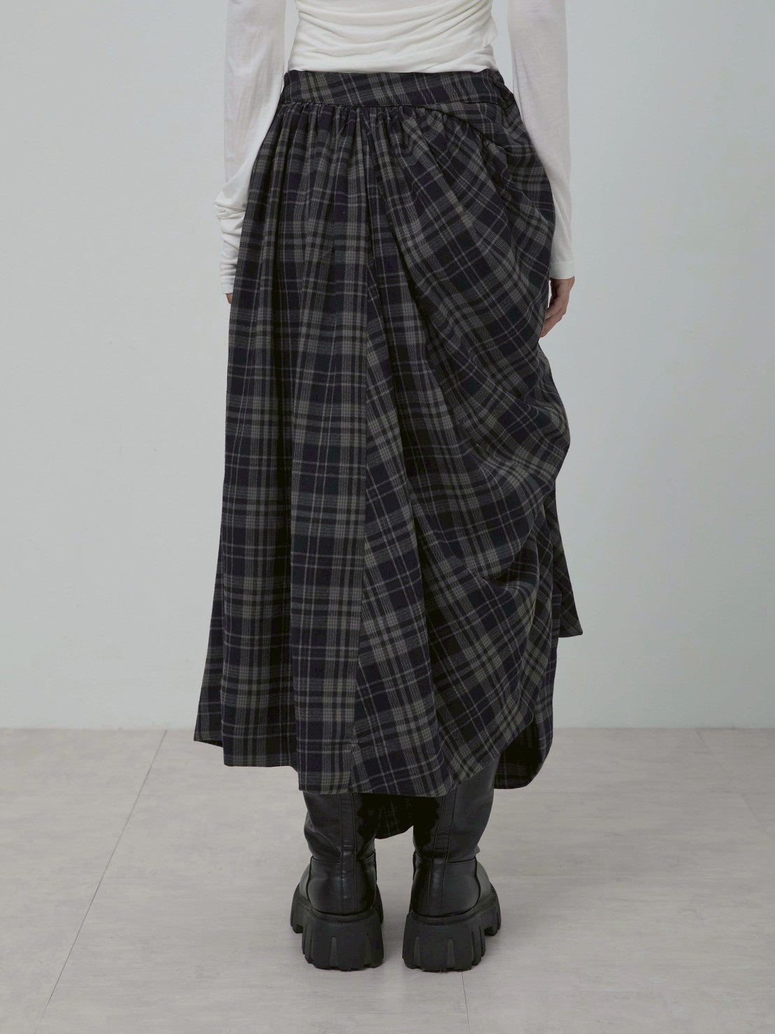 【FLAREUP】Asymmetrical Draped Layered Long Skirt