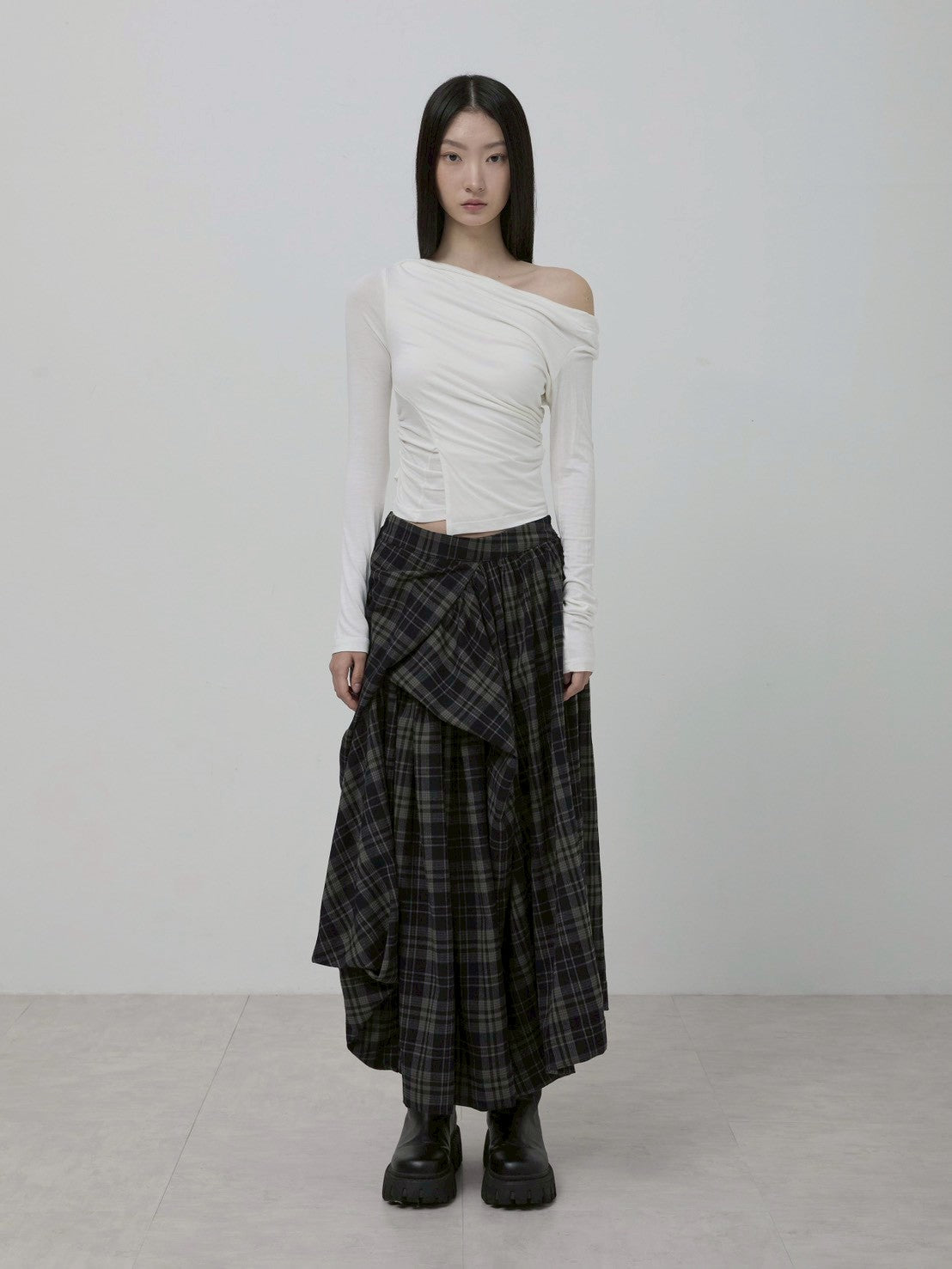 【FLAREUP】Asymmetrical Draped Layered Long Skirt