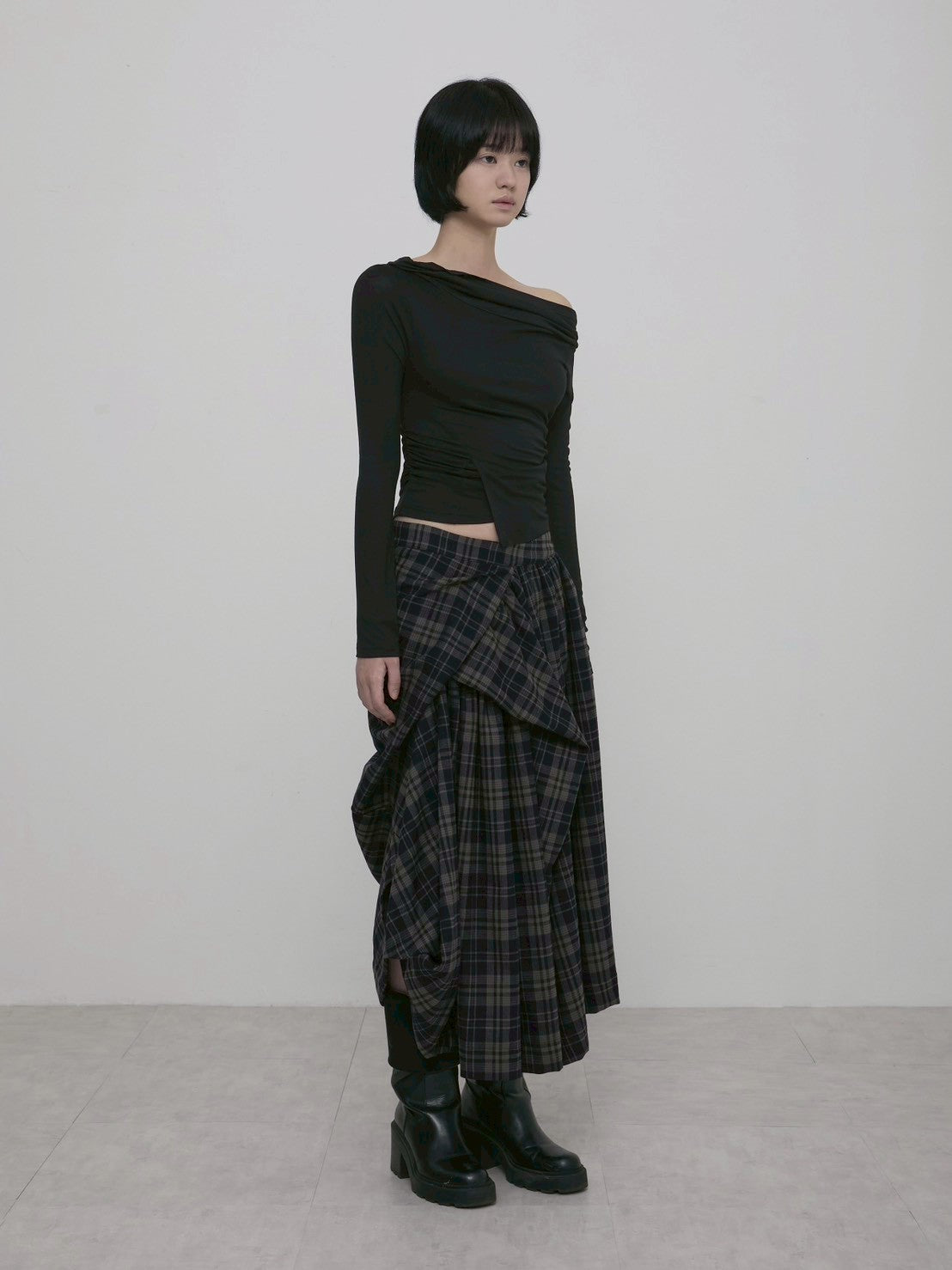 【FLAREUP】Asymmetrical Draped Layered Long Skirt