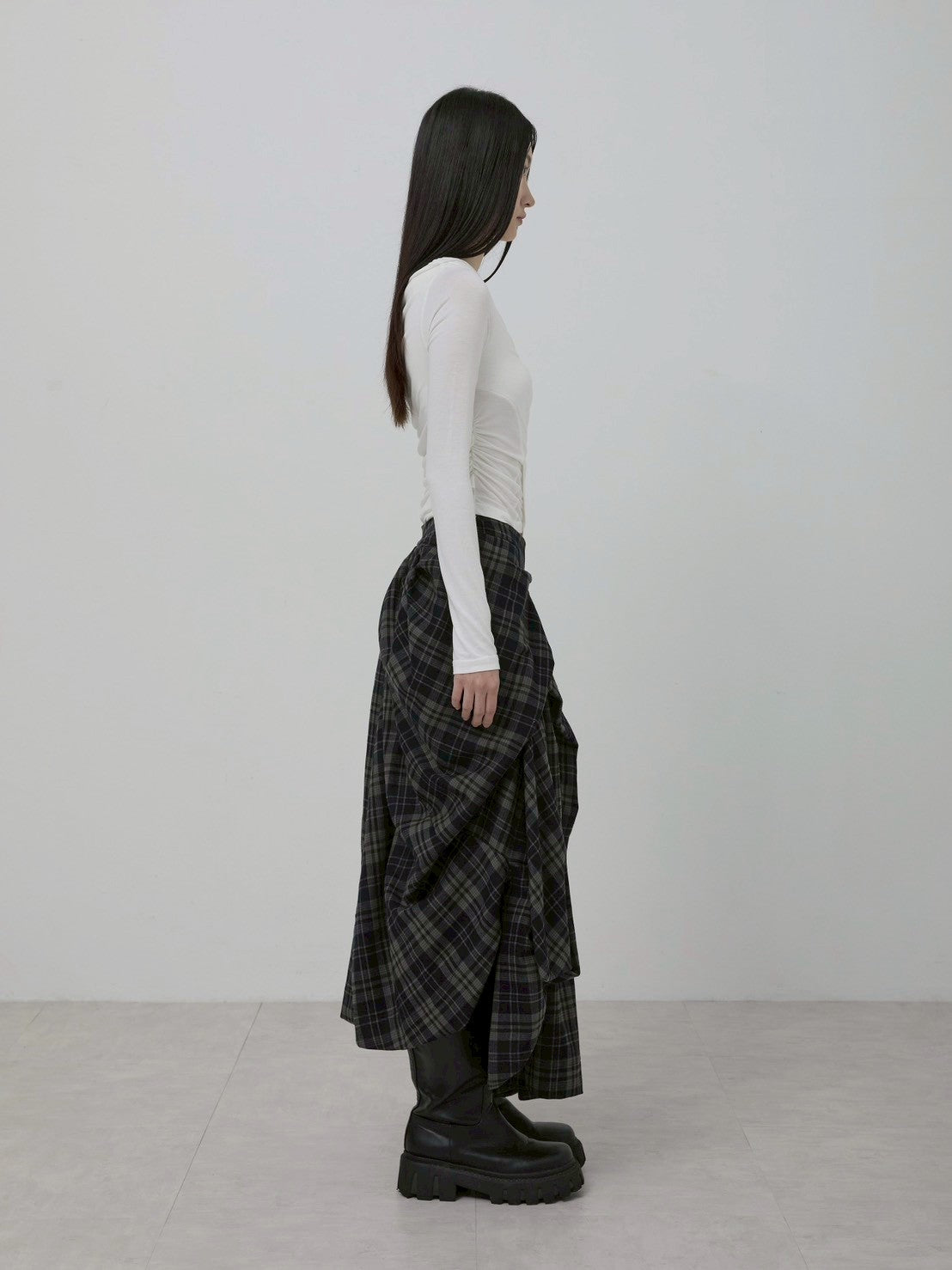 【FLAREUP】Asymmetrical Draped Layered Long Skirt