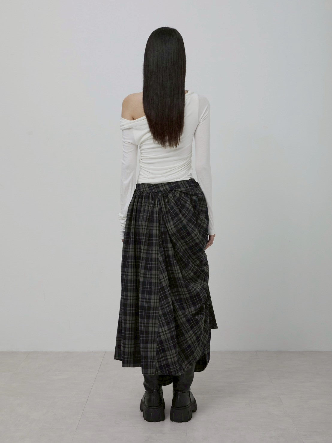 【FLAREUP】Asymmetrical Draped Layered Long Skirt