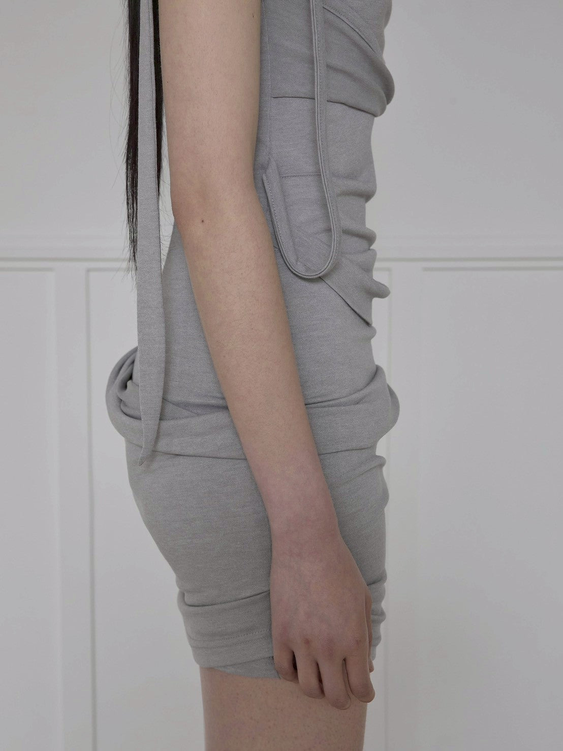 【FLAREUP】Asymmetrical Draped Strap Roll-Up T-Shirt