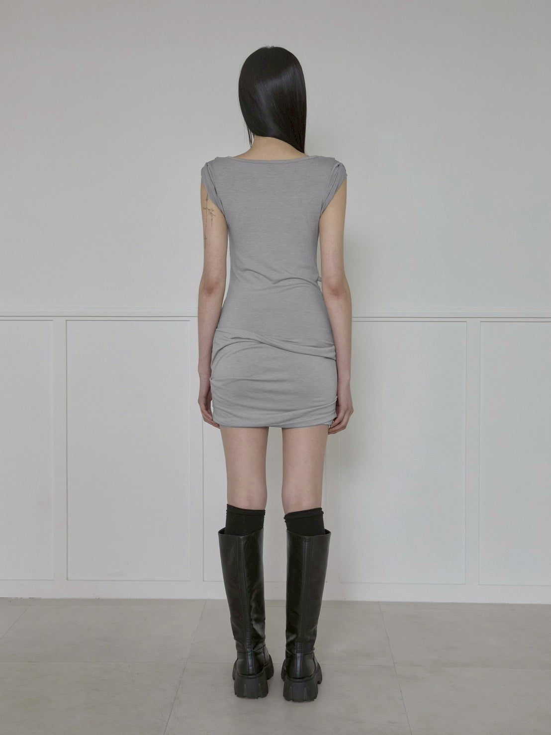 【FLAREUP】Asymmetrical Draped Strap Roll-Up T-Shirt