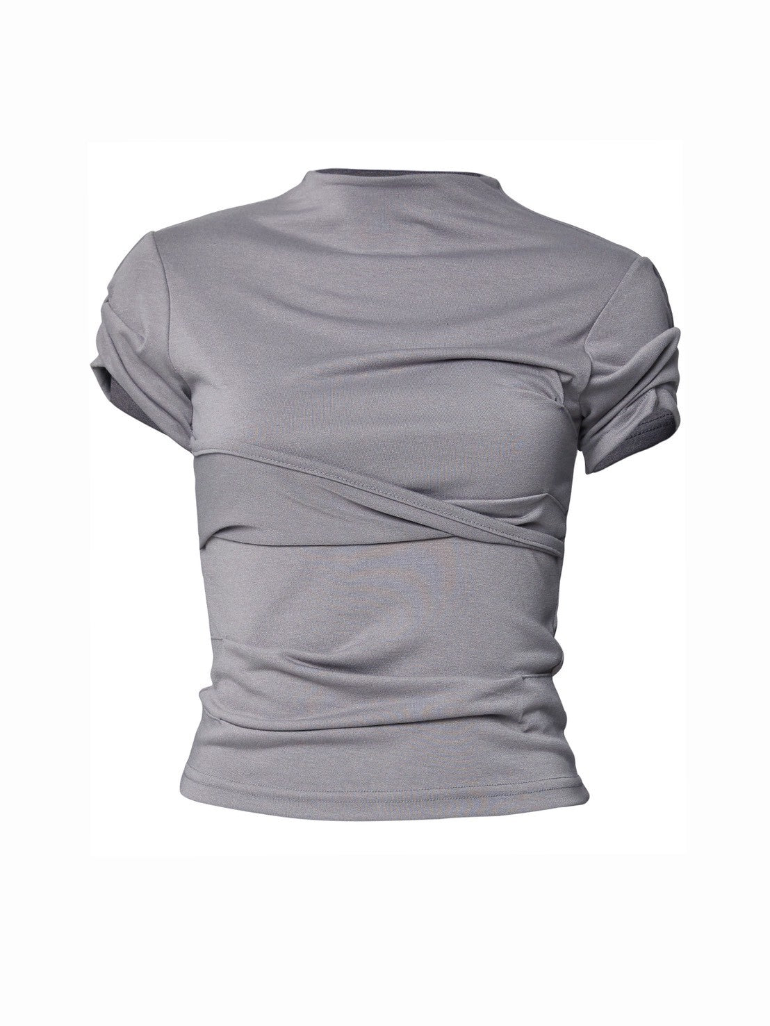 6/22 21:00発売【FLAREUP】Asymmetrical Draped Mock Neck T-Shirt