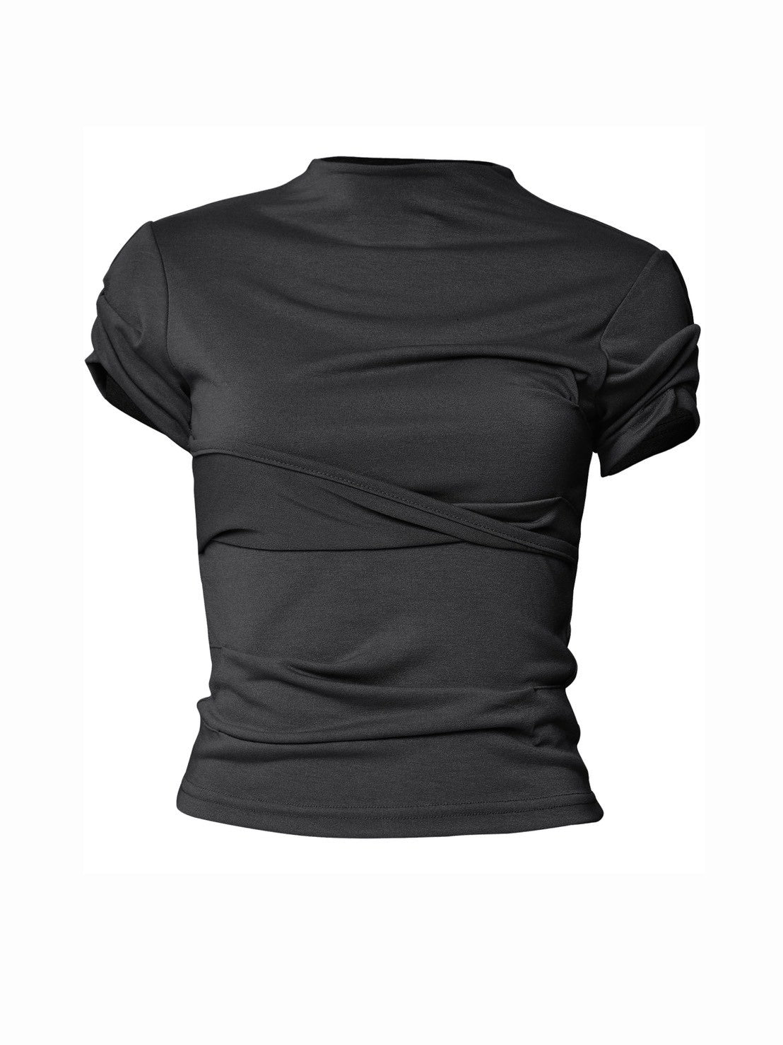 6/22 21:00発売【FLAREUP】Asymmetrical Draped Mock Neck T-Shirt