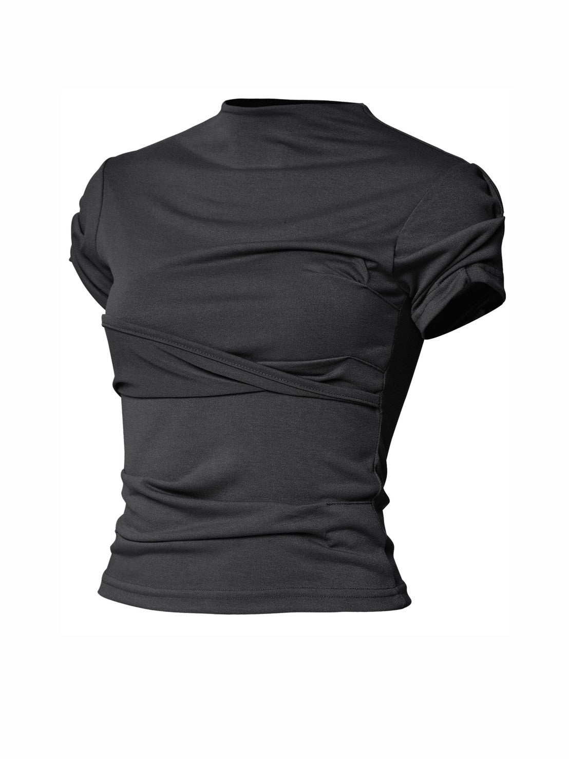 6/22 21:00発売【FLAREUP】Asymmetrical Draped Mock Neck T-Shirt