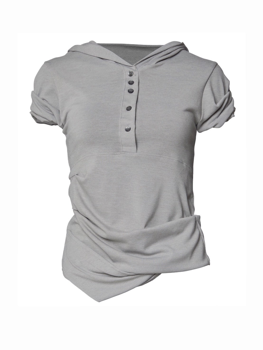 6/22 21:00発売【FLAREUP】Asymmetrical Half Sleeve Draped Hoodie