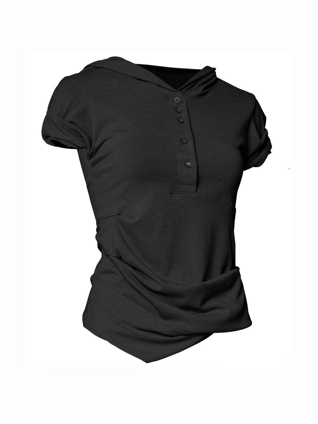 6/22 21:00発売【FLAREUP】Asymmetrical Half Sleeve Draped Hoodie