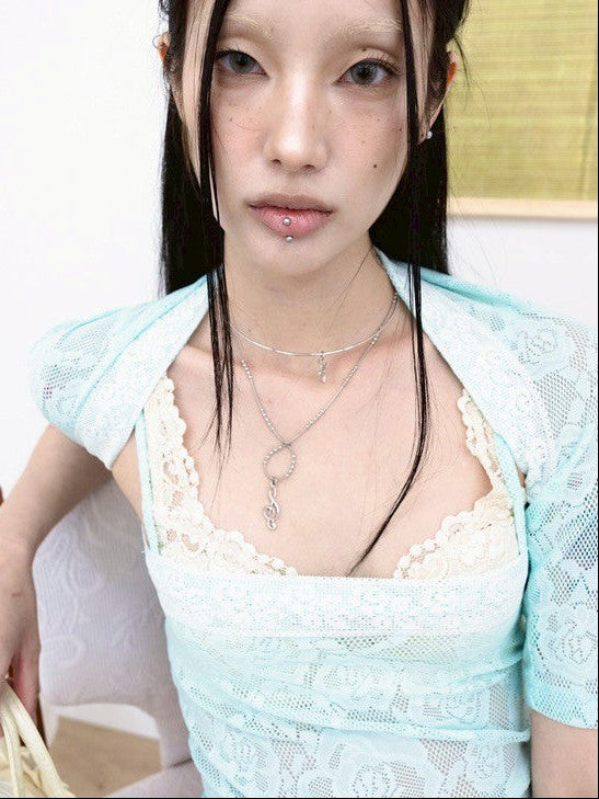 【MIAE】[香] Floral Lace Sleeveless & Bolero SET