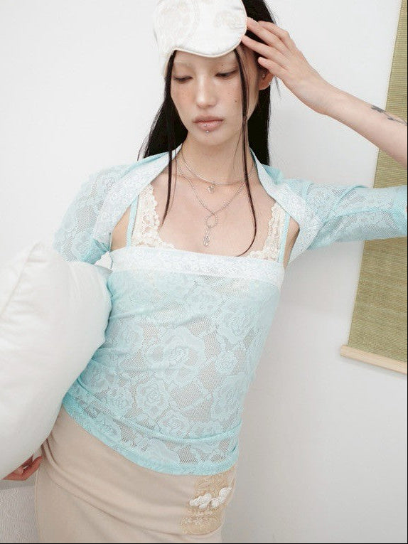 【MIAE】[香] Floral Lace Sleeveless & Bolero SET