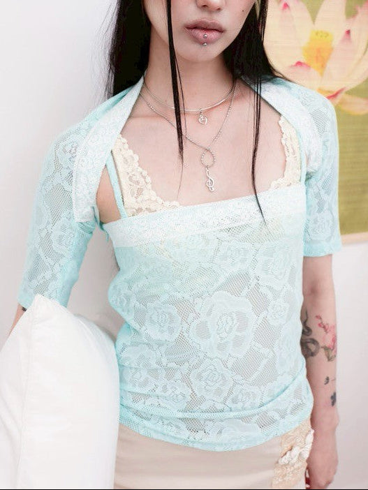 【MIAE】[香] Floral Lace Sleeveless & Bolero SET