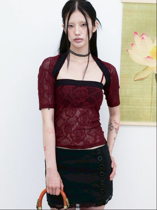 【MIAE】[香] Floral Lace Sleeveless & Bolero SET