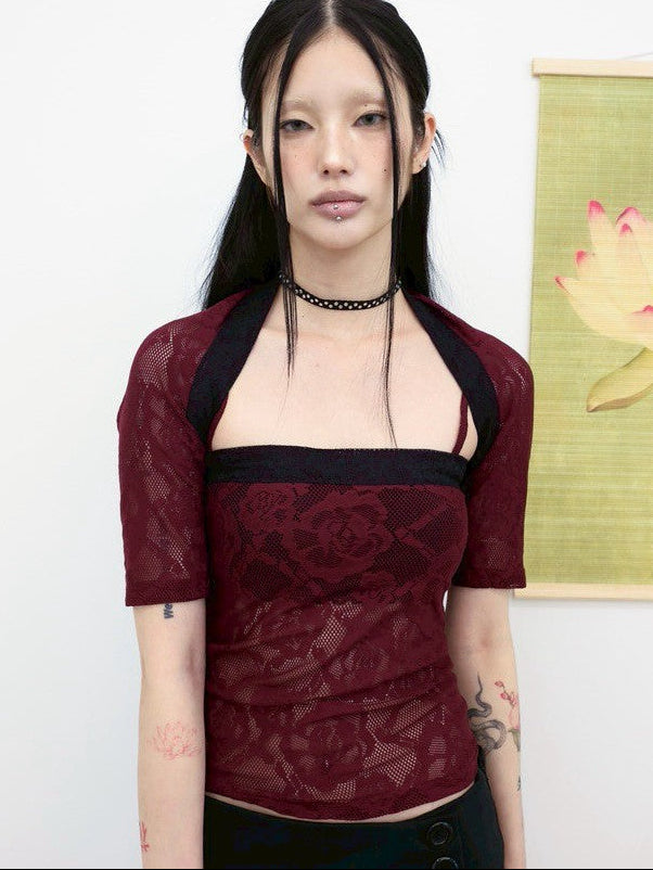 【MIAE】[香] Floral Lace Sleeveless & Bolero SET