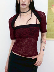 【MIAE】[香] Floral Lace Sleeveless & Bolero SET